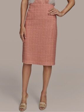 DONNA KARAN New York orange tweed pencil skirt